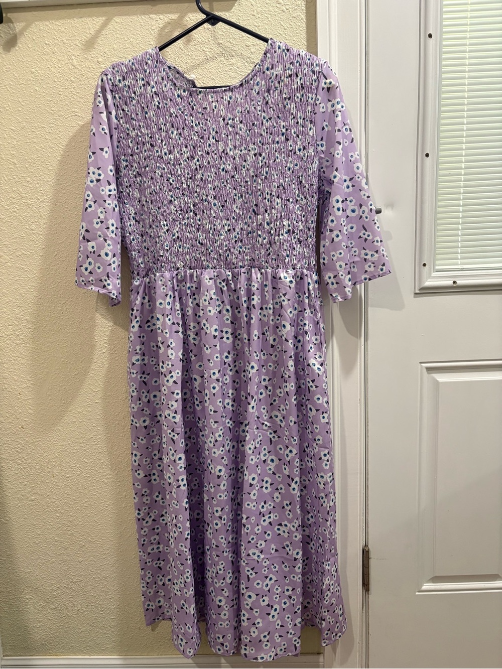 Lavender Floral Smocked Midi Dress